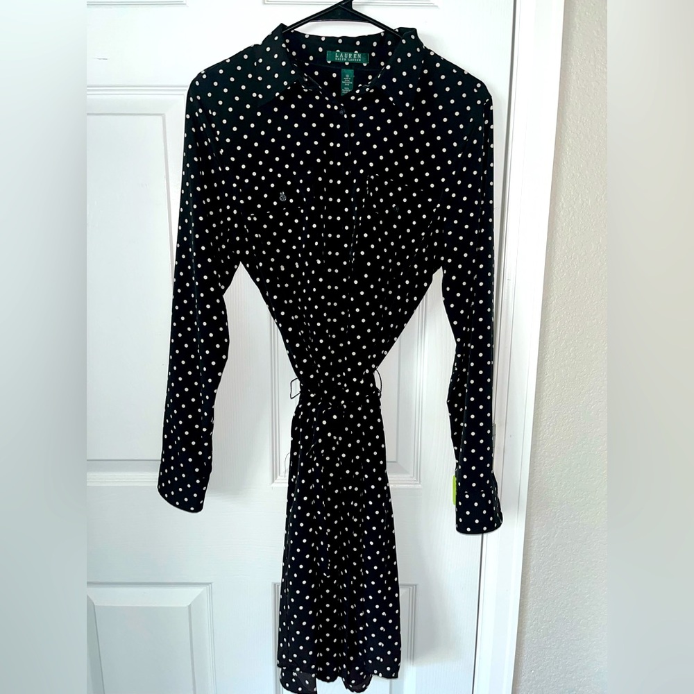 Ralph Lauren Polka Dot Black/White Long Sleeve Dress, size 10